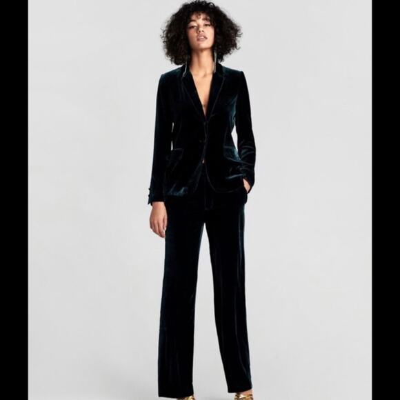 Zara Velour Suit Blazer and Pants Medium NWT - Picture 1 of 6